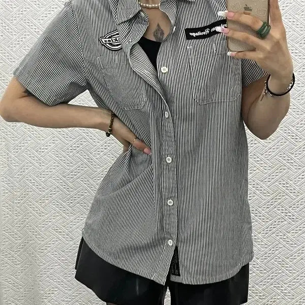 [BUNJANG] Dickies Retro Stripe Patch Logo Short Sleeve Shirt M / 디키즈 올드스쿨 레트로 스트라이프 패치로고 반팔 셔츠 M C13572