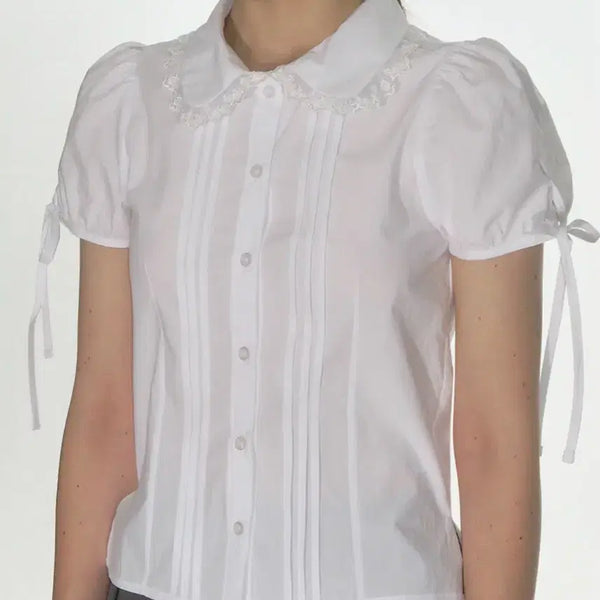 [BUNJANG] Crank Pinched Lace Collar Blouse / 크랭크 핀턱 레이스 카라 블라우스