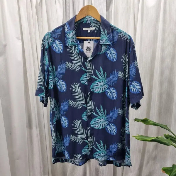 [BUNJANG] TOPTEN Rayon 100% Tropical Pattern Hawaiian Shirt Navy Size 105 / 탑텐 레이온 100 트로피컬 패턴 하와이안 셔츠 2262