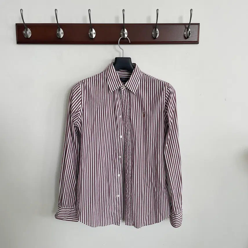 [BUNJANG] Polo Ralph Lauren Burgundy Stripe Slim Fit Shirt / 폴로 랄프로렌 버건디 스트라이프 슬림 셔츠