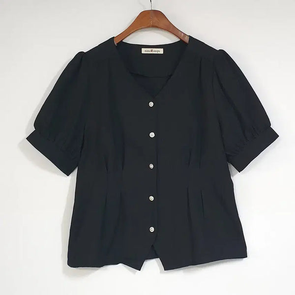 [BUNJANG] Nine Steps Black Pearl Button Blouse (55-66) / 나인스텝스 블랙 블라우스 55-66