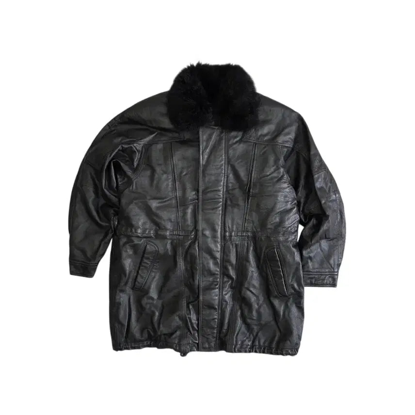 [BUNJANG] NIZZO Vintage Fur Collar Leather Safari Half Coat Jacket / NIZZO 빈티지 퍼 카라 레더 사파리 하프코트 자켓