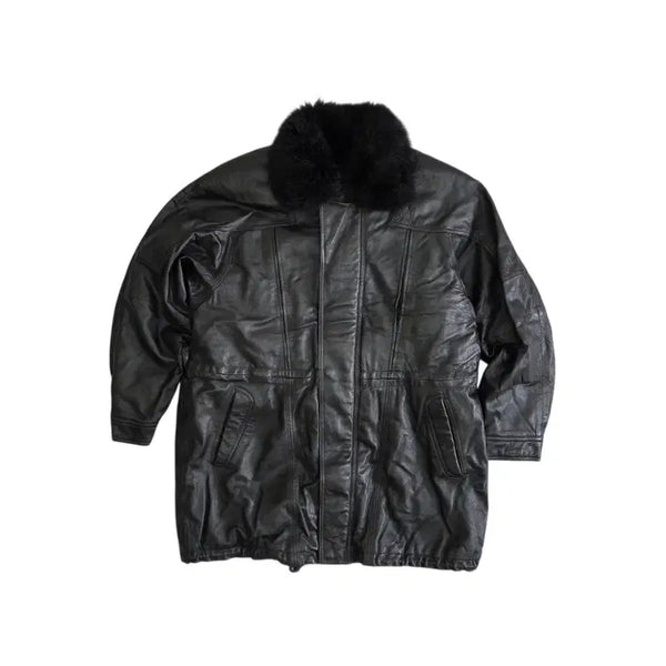 [BUNJANG] NIZZO Vintage Fur Collar Leather Safari Half Coat Jacket / NIZZO 빈티지 퍼 카라 레더 사파리 하프코트 자켓