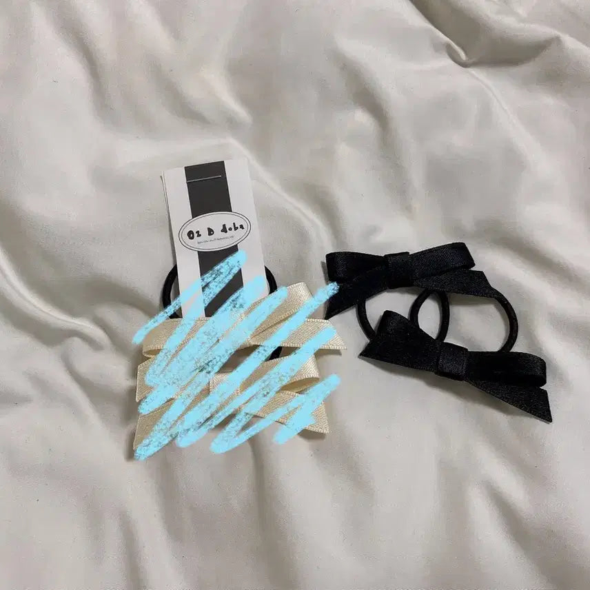[BUNJANG] Mini Hair Ribbon Black Hair Ties (2 pcs) / 미니 헤어 리본 블랙 머리끈 2p
