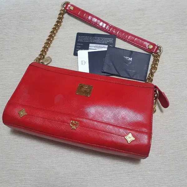 [BUNJANG] MCM Red Chain Shoulder Bag / MCM 레드 체인 숄더백