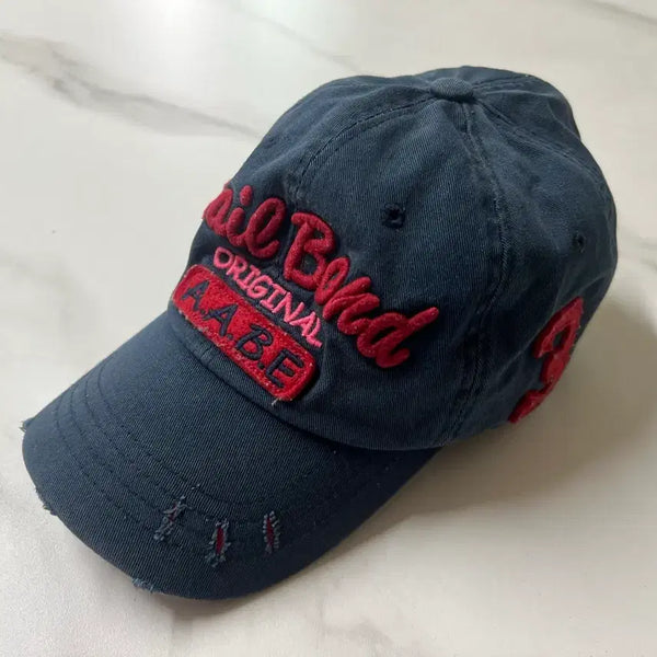 [BUNJANG] N'SER Embroidered Vintage Ball Cap Navy / [빈티지] N'SER 엔서 자수 데미지 볼캡 모자 (네이비)
