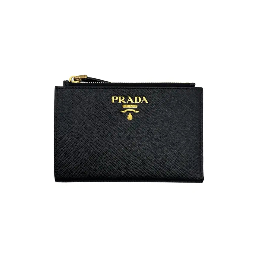 [BUNJANG] Prada Saffiano Medium Wallet Black Gold Hardware / 프라다 사피아노 중지갑 블랙 금장 1ML037