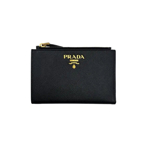 [BUNJANG] Prada Saffiano Medium Wallet Black Gold Hardware / 프라다 사피아노 중지갑 블랙 금장 1ML037