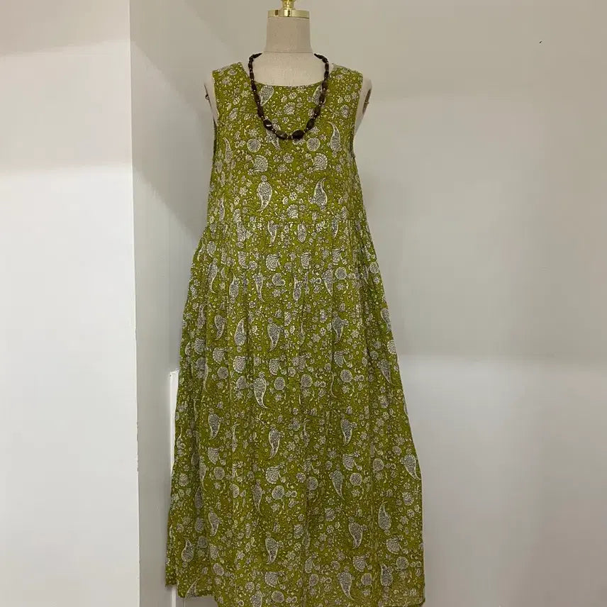 [BUNJANG] India Paisley Long Dress Olive Green / India 올리브그린 페이즐 롱OPS