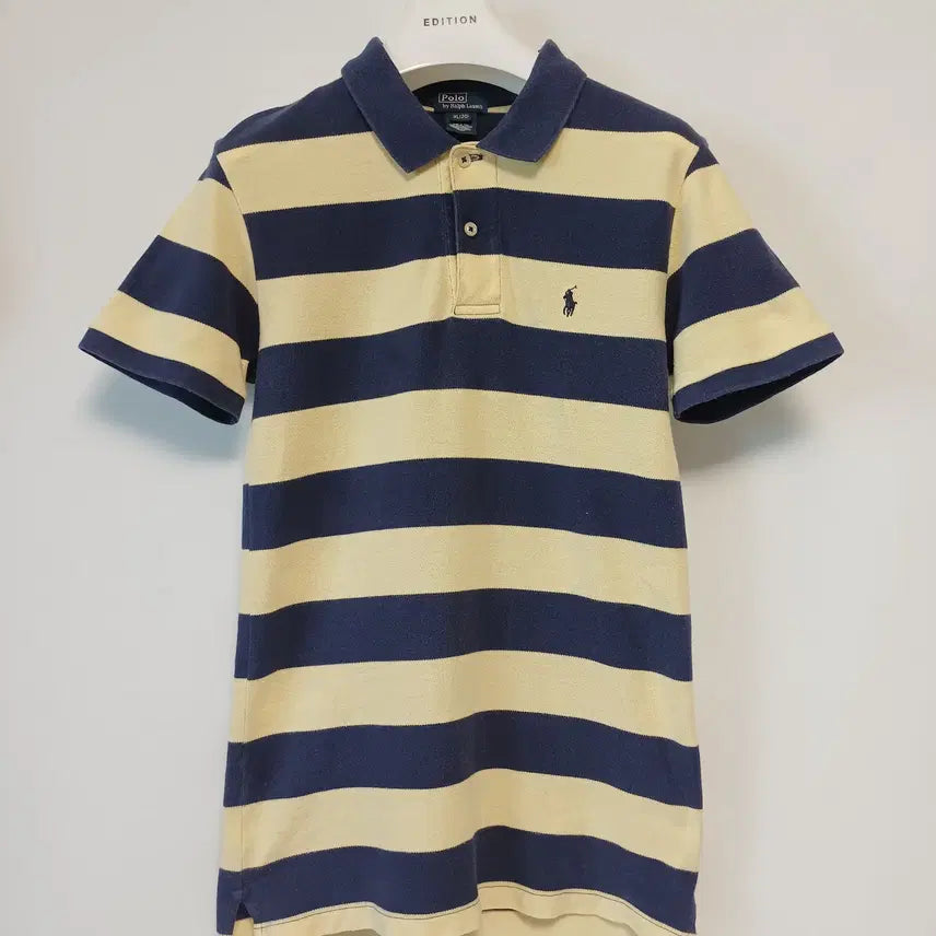 [BUNJANG] Polo Ralph Lauren Boys XL Stripe Pique Collar Shirt Navy/Cream / 폴로 랄프로렌 단가라 피케 카라 셔츠 보이즈XL (여성55-슬림66/마른남성)