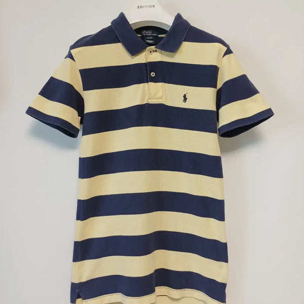 [BUNJANG] Polo Ralph Lauren Boys XL Stripe Pique Collar Shirt Navy/Cream / 폴로 랄프로렌 단가라 피케 카라 셔츠 보이즈XL (여성55-슬림66/마른남성)