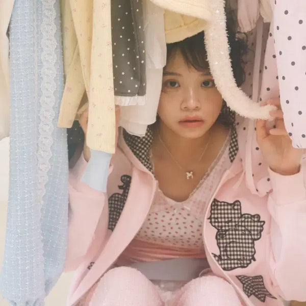 [BUNJANG] Xhakeri Check Patch Hoodie Pink / 샤키리 키링 체크 패치 후디 핑크