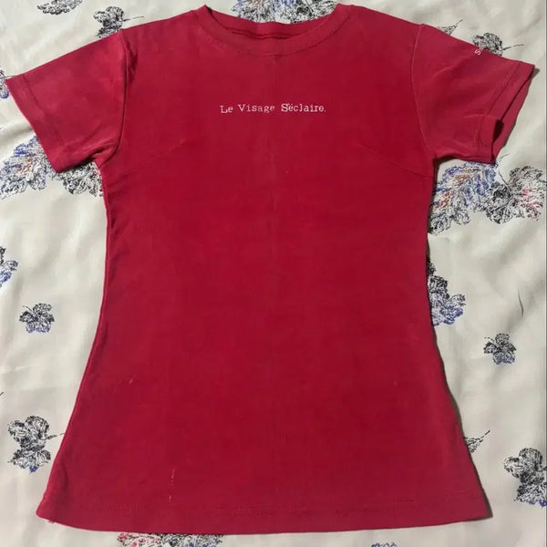 [BUNJANG] Le Visage Se Claire Red Short Sleeve T-Shirt / 르 비자주 세클레어 반팔티 레드 새상품