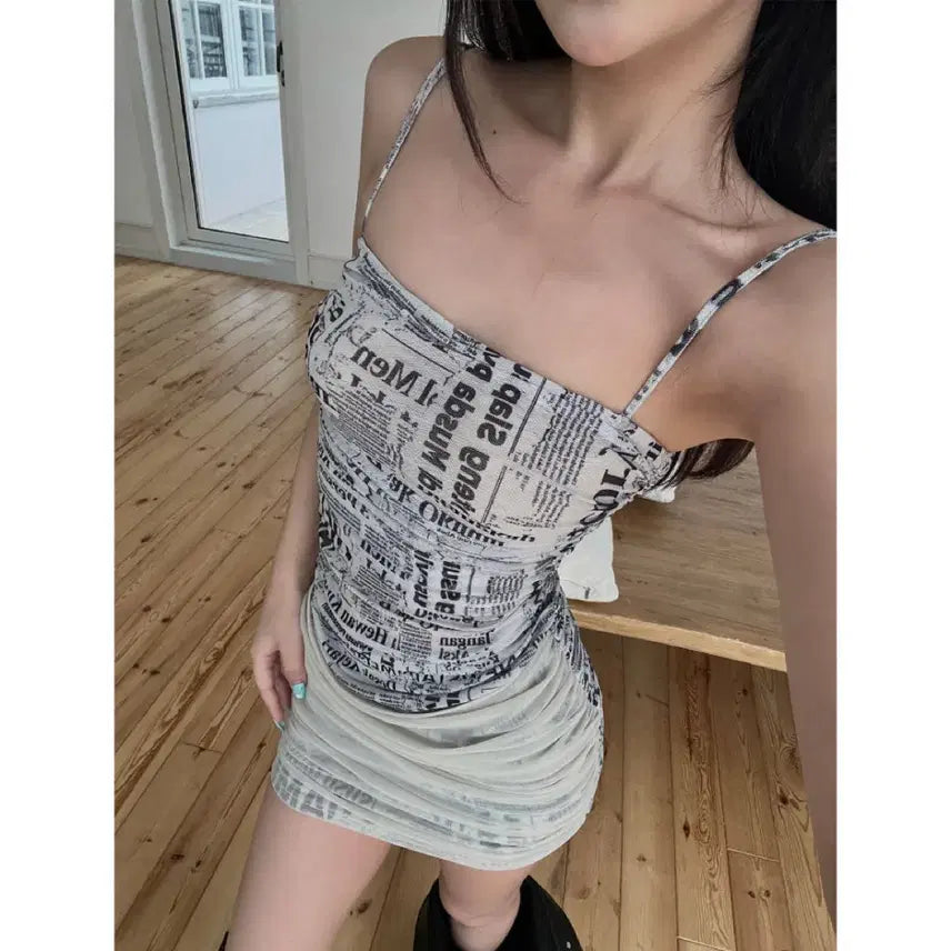 [BUNJANG] HYTEMOLY One Piece Print Patchwork Mesh Slip Dress / HYTEMOLY 원피스 프린트 패치워크 메시 슬립 드레스 미니 원피스