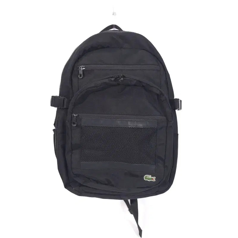 [BUNJANG] Lacoste Black Mesh Pocket Nylon Backpack / LACOSTE 블랙 메쉬 포켓 나일론 백팩