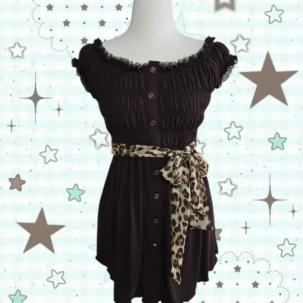 [BUNJANG] Cecil McBee Brown Leopard Print Tunic Top / 고전 세실맥비 브라운 레오파드 호피 튜닉 탑 공겜여주 고딕 헤이세이 오네갸루 로걀탑 로걀 라떼갸루 엑시즈팜 리즈리사 깔 y2k 핀터깔 짜잔씨
