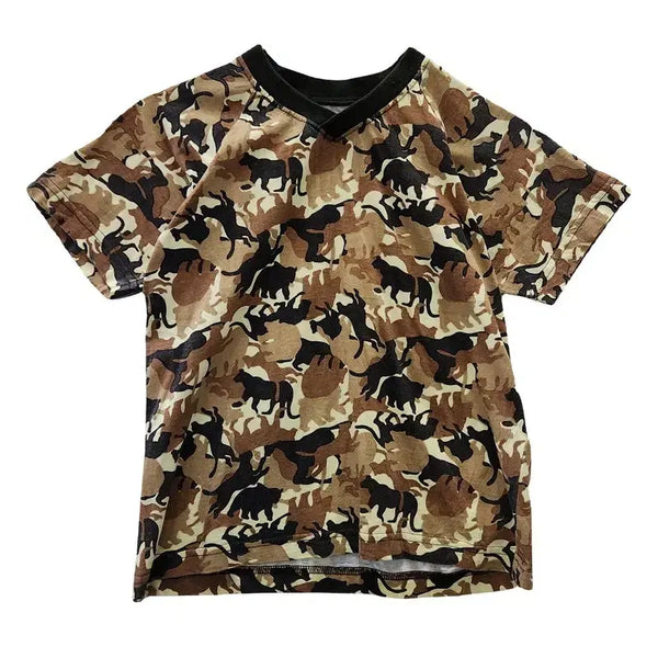 [BUNJANG] Kitsch Casual Cat Camouflage Short Sleeve T-Shirt / 키치 캐주얼 밀리터리 캣 카모플라주 다채색 반팔 티