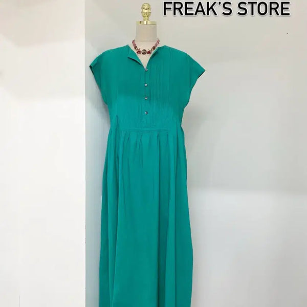 [BUNJANG] Freaks Store Teal Pin Tuck Long One-Piece Dress / Freaks Store 청록 핀턱 롱OPS