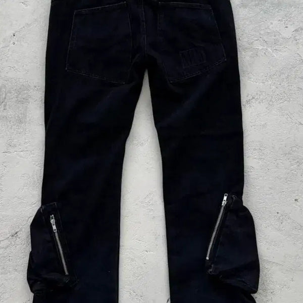[BUNJANG] PLASTICPRODUT Black Denim Pants with Zipper Detail and Cargo Pockets / PLASTICPRODUT 데님팬츠