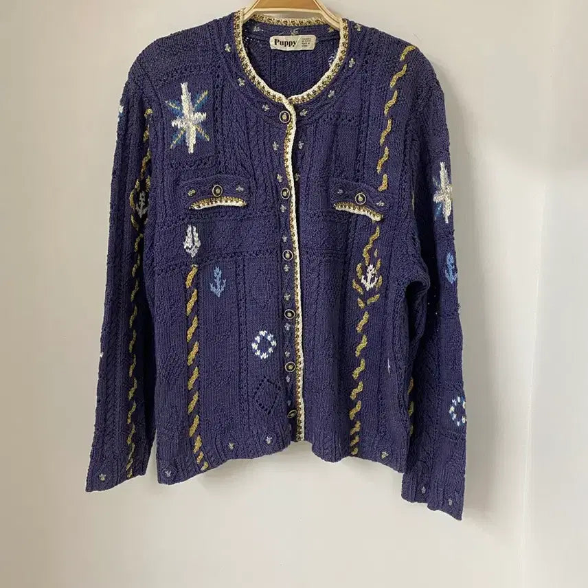 [BUNJANG] Navy Crochet Knit Cardigan / 네이비 크로쉐 니트 가디건