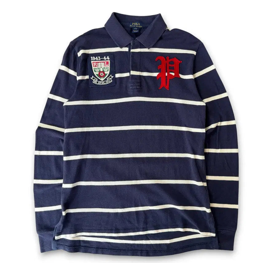 [BUNJANG] Polo Ralph Lauren Crested Stripe Rugby Long Sleeve Shirt Boys L / 폴로랄프로렌 코르티스맛 와펜 스트라이프 럭비 카라 긴팔 보이즈L