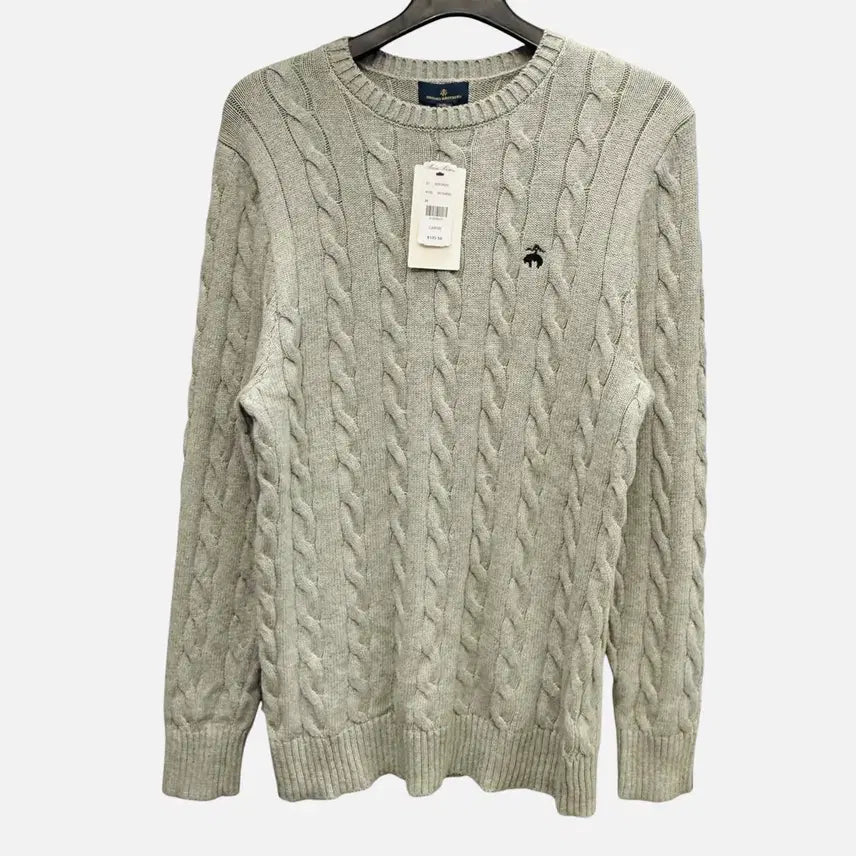[BUNJANG] Brooks Brothers Grey Supima Cable Knit Sweater L / 브룩스 브라더스 그레이 수피마 케이블 니트 스웨터 L
