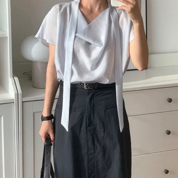 [BUNJANG] Slowlist Drape Tie Blouse / 슬로우리스트 드레이프 타이 하객룩 블라우스