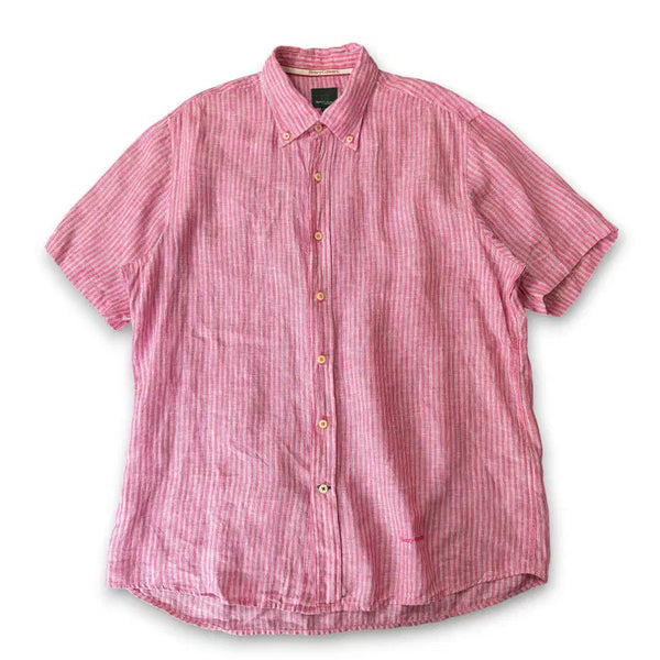 [BUNJANG] Henry Cotton's Pink Stripe Linen Short Sleeve Shirt / (105) 헨리코튼 핑크 스트라이프 린넨 반팔 셔츠