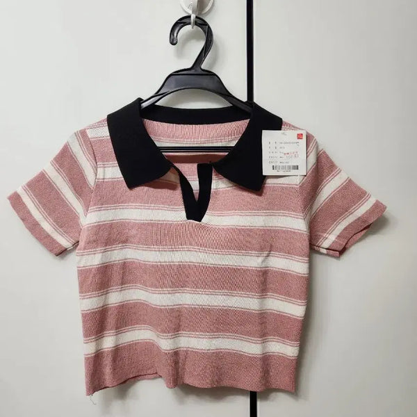 [BUNJANG] Stripe Cropped Collar Knit (New with Tags) / 크롭 카라니트(택달린새상품)
