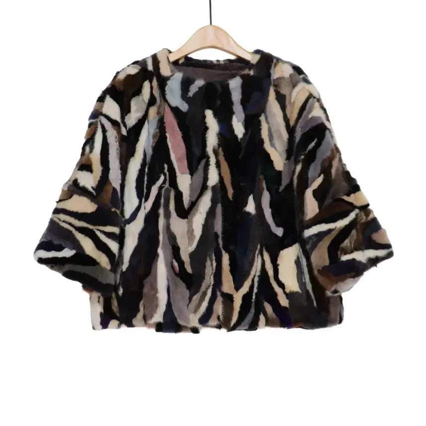 [BUNJANG] EURO Real Mink Patchwork Cropped Jacket / EURO 밍크 크롭 자켓 L 66-77 리얼밍크 퍼자켓