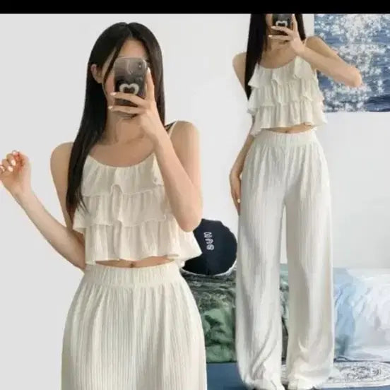 [BUNJANG] Ruffle Camisole and Pants Set / 캉캉프릴 나시 바지 세트 새상품