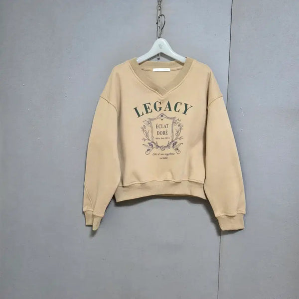 [BUNJANG] Olive des Olive V-Neck Lightly Brushed Sweatshirt / 올리브데올리브 브이넥 안기모 맨투맨 n8410  미착용제품