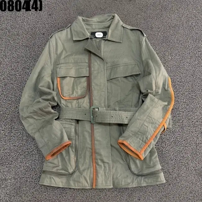 [BUNJANG] DEWL Khaki Orange Colorblock Belted Jacket / DEWL 자켓 카키 오렌지 배색 벨트 포함 55 0804