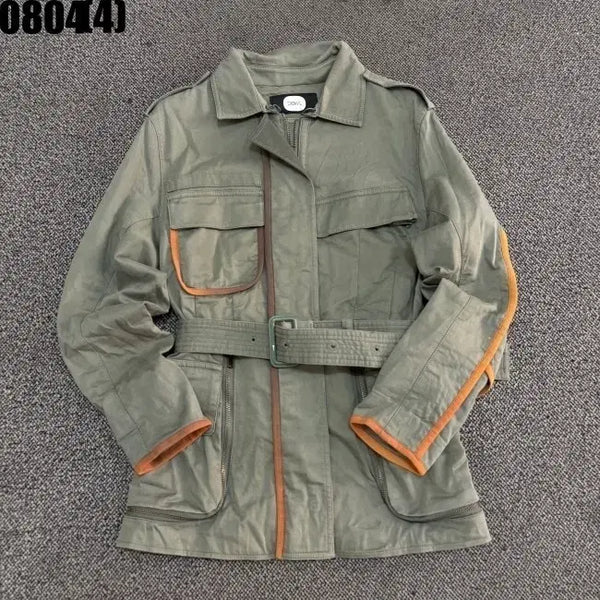 [BUNJANG] DEWL Khaki Orange Colorblock Belted Jacket / DEWL 자켓 카키 오렌지 배색 벨트 포함 55 0804