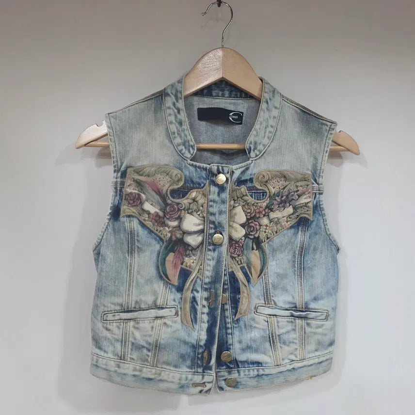 [BUNJANG] Just Cavalli Women's Denim Crop Vest / 저스트 카발리 여성 데님 크롭 조끼