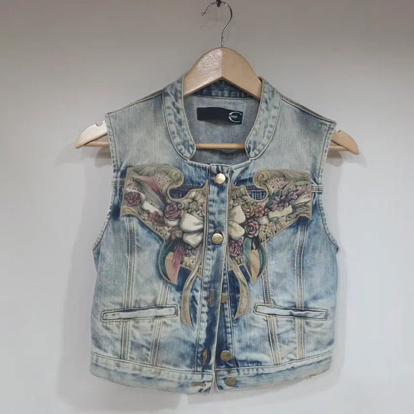 [BUNJANG] Just Cavalli Women's Denim Crop Vest / 저스트 카발리 여성 데님 크롭 조끼