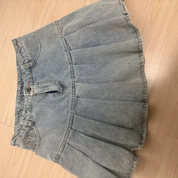 [BUNJANG] Denim Pleated Mini Skirt / 청치마 플리츠 스커트