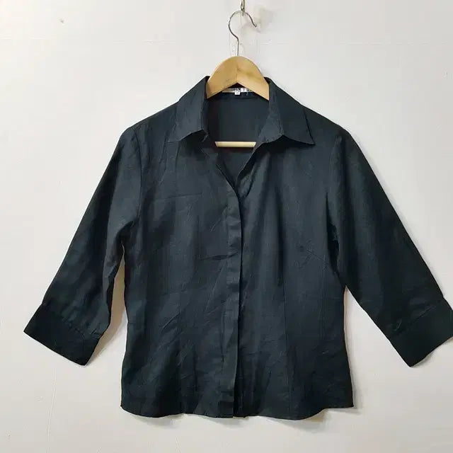 [BUNJANG] 100% Linen Seven-Quarter Sleeve Shirt Black / 23구 린넨 100% 칠부 셔츠 블랙