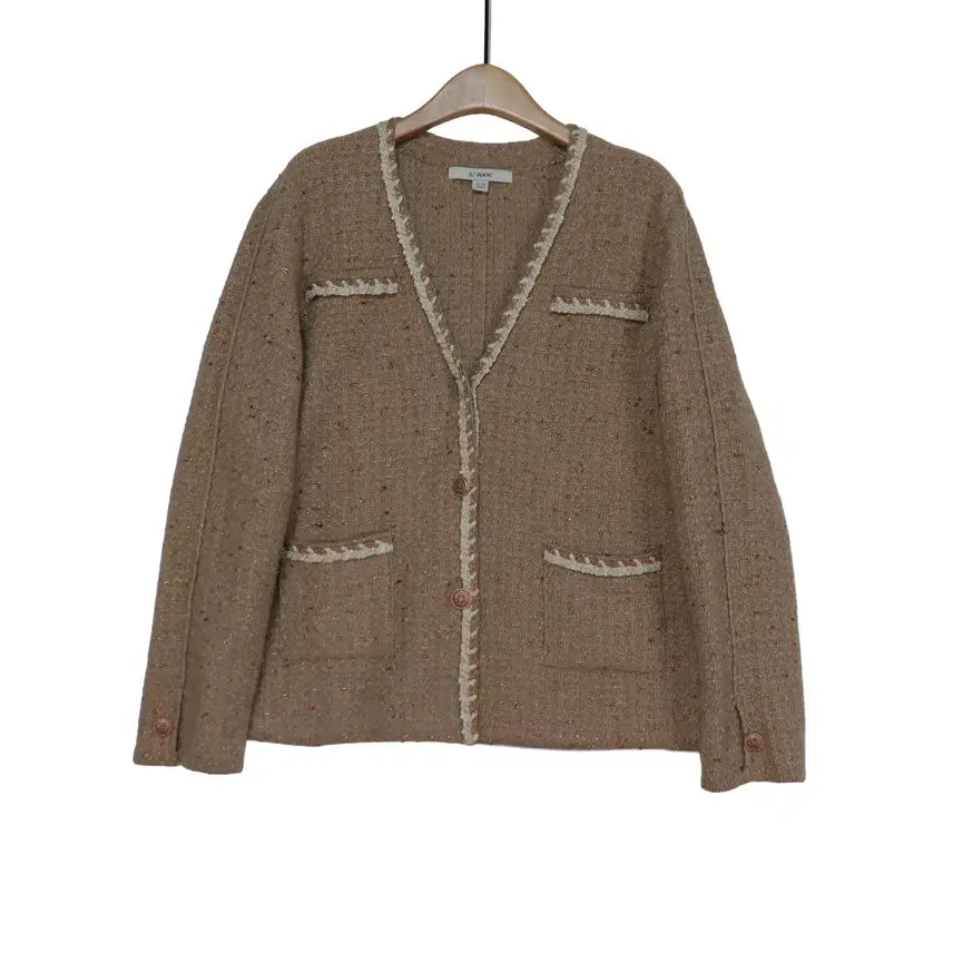 [BUNJANG] SJ WANI Gold Glitter Knit Cardigan Beige Tweed Look Size 66 / SJ WANI 골드 글리터 니트 가디건 66 베이지 트위드룩