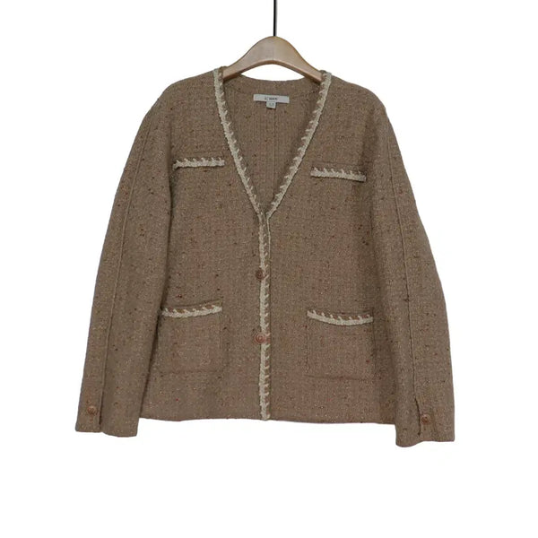 [BUNJANG] SJ WANI Gold Glitter Knit Cardigan Beige Tweed Look Size 66 / SJ WANI 골드 글리터 니트 가디건 66 베이지 트위드룩