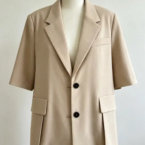 [BUNJANG] Lucky Chouette Short Sleeve Jacket Beige Size 36 / 럭키슈에뜨 반팔 자켓 베이지 36