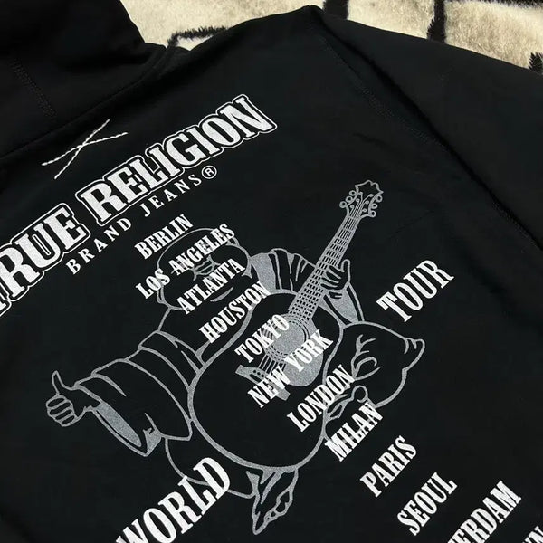 [BUNJANG] True Religion Big Horse Hoodie Black Fleece Lined Hoodie Black Fleece / [M]트루릴리전 빅 홀스 후드/블랙/기모