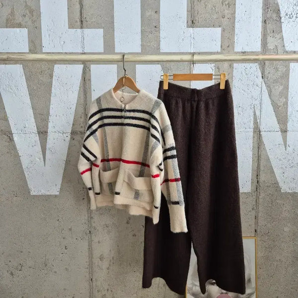 [BUNJANG] Check Pattern Knit Zip-Up / 행사3)체크 패턴 부슬니트집업