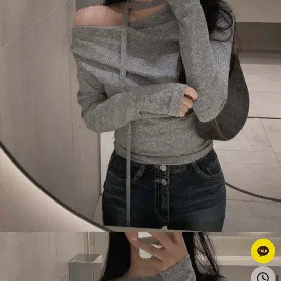 [BUNJANG] Cream Cheese Off-Shoulder Knit Gray / 크림치즈 오프숄더 니트 그레이