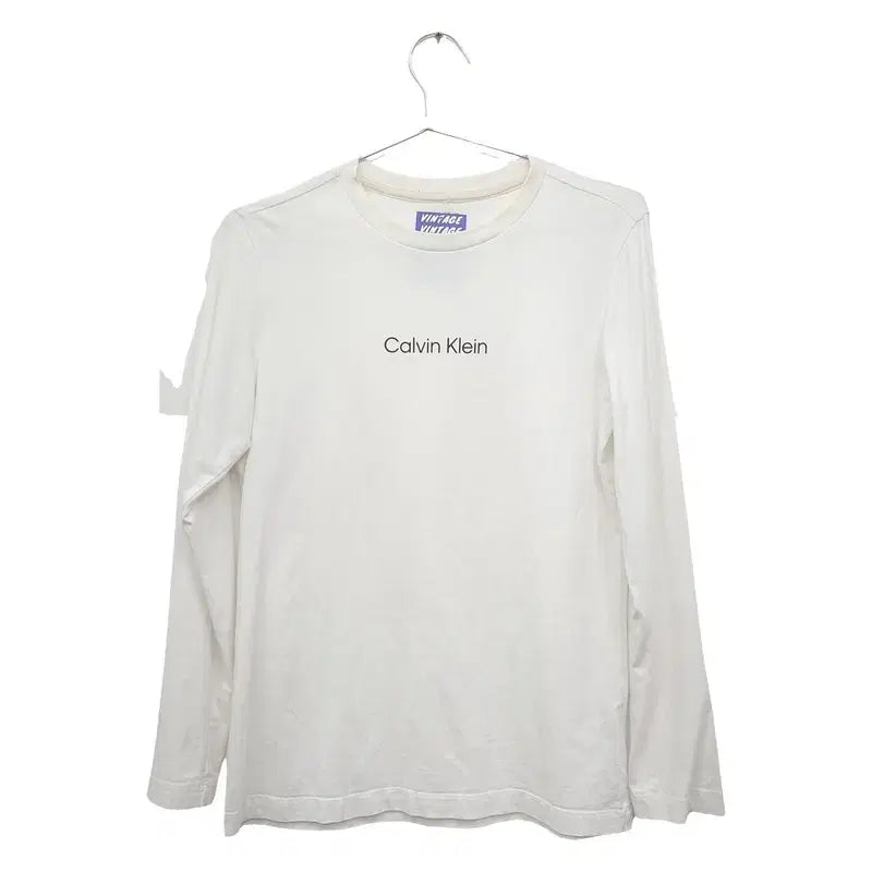 [BUNJANG] Calvin Klein White Spell Logo Long Sleeve T-Shirt M / 캘빈클라인 화이트 스펠 로고 슬리브 긴팔티 M