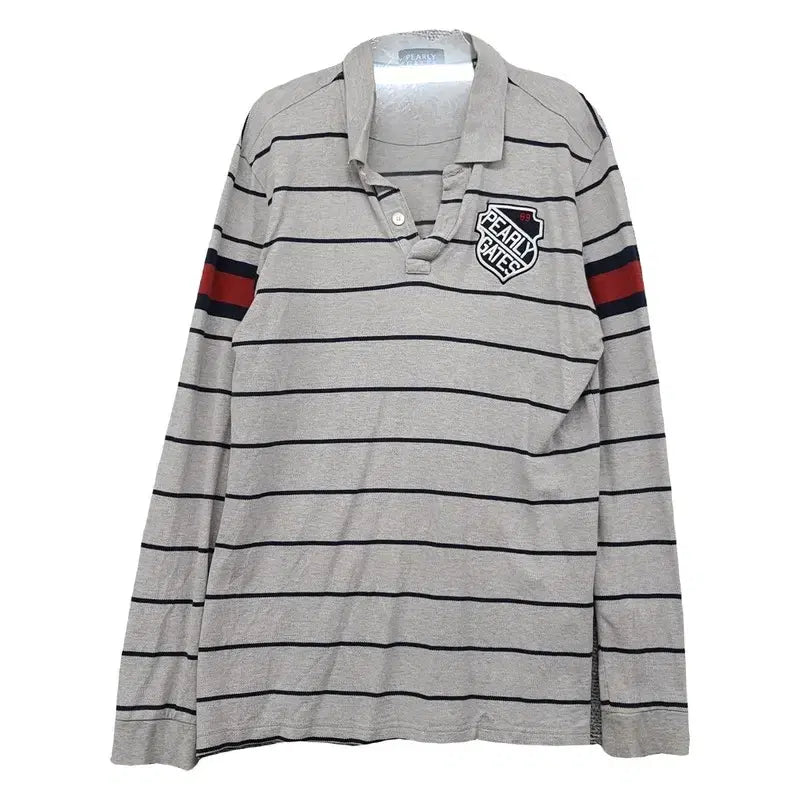 [BUNJANG] PEARLY GATES Stripe Golf Long Sleeve Polo Shirt / 파리게이츠 스트라이프 골프 긴팔 카라티 4