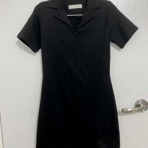[BUNJANG] Black Front Zipper Dress / 카라 앞지퍼 블랙 원피스