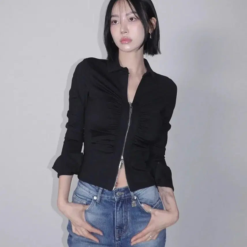 [BUNJANG] Pale Jade Collar Shirring Zip-Up / 페일제이드 애슬레져 셔링 집업 Collar Shirring Zip-Up