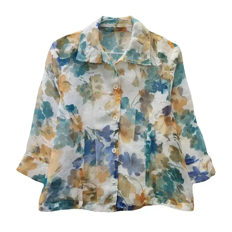[BUNJANG] Sheer Botanical Flower Blouse Jacket / 시스루 보태니컬 플라워 블라우스 자켓 L