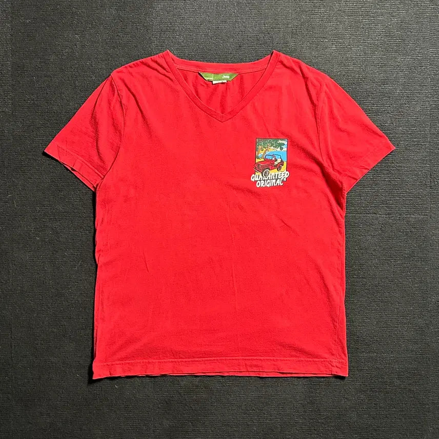 [BUNJANG] Jeep Red V-Neck Printed Short-Sleeve T-Shirt XL / Jeep 다홍 브이넥 프린팅 반팔티셔츠